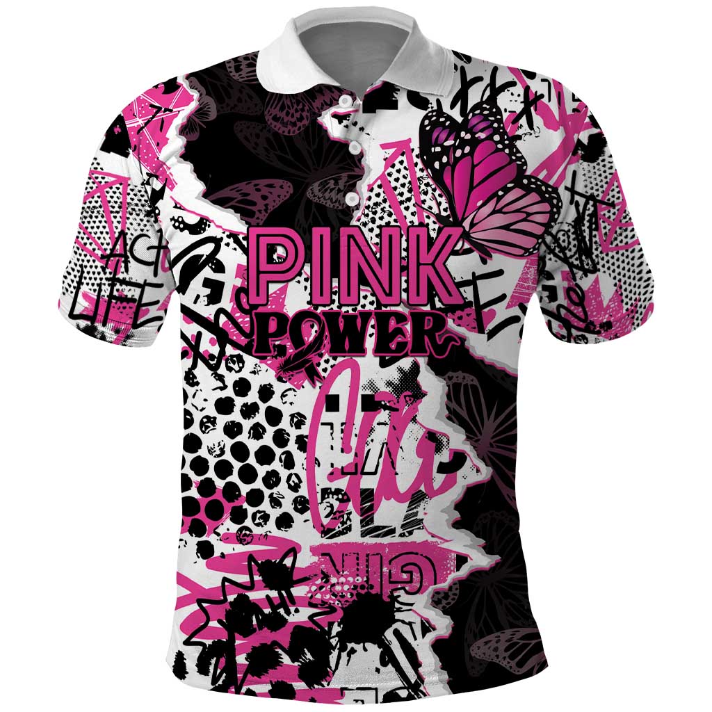 Personalized Pink Power Graffiti Polo Shirt Breast Cancer Awareness LT01