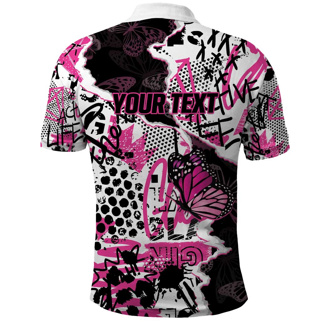 Personalized Pink Power Graffiti Polo Shirt Breast Cancer Awareness LT01