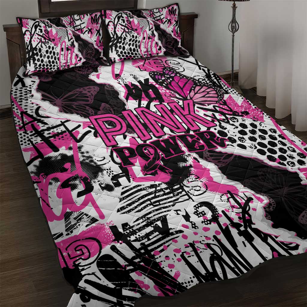 Pink Power Graffiti Quilt Bed Set Breast Cancer Awareness LT01