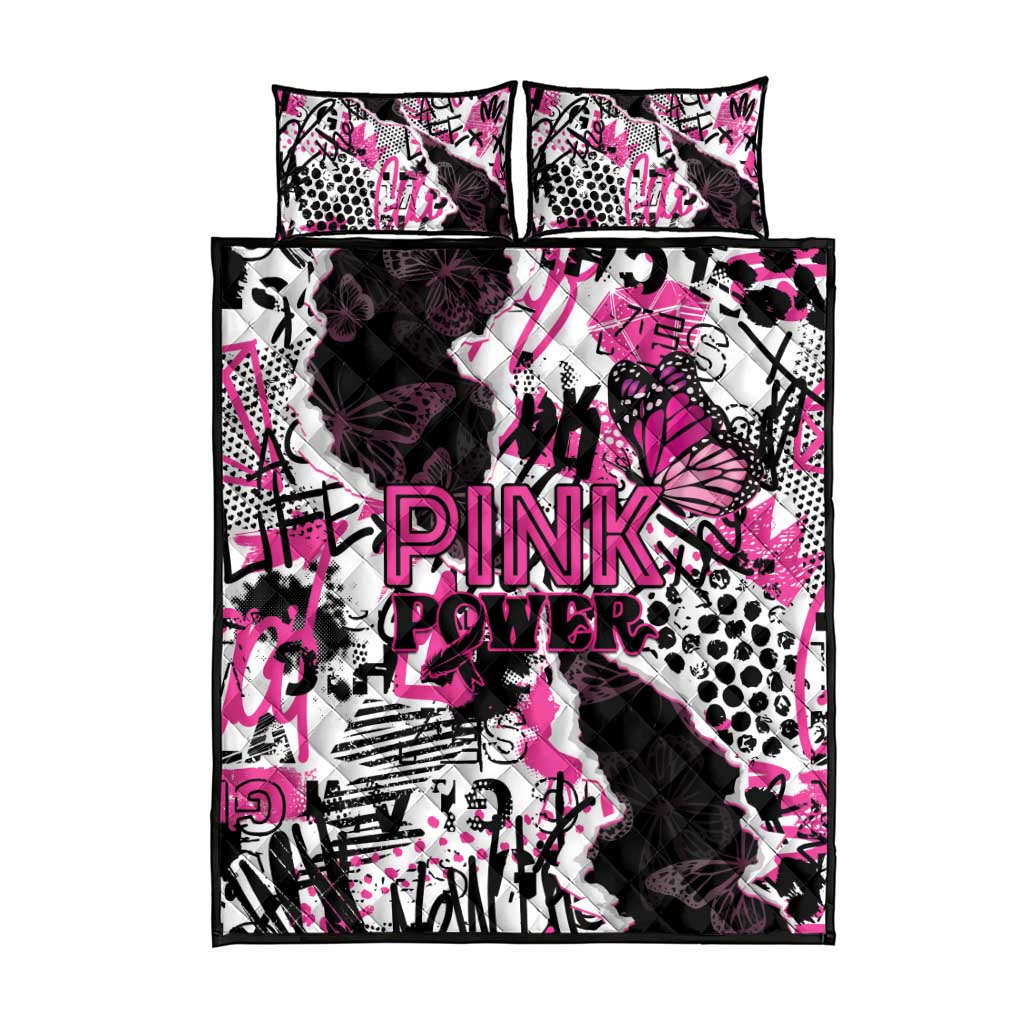 Pink Power Graffiti Quilt Bed Set Breast Cancer Awareness LT01