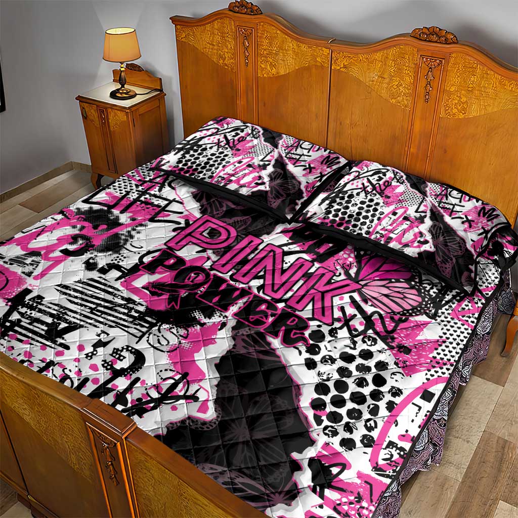 Pink Power Graffiti Quilt Bed Set Breast Cancer Awareness LT01