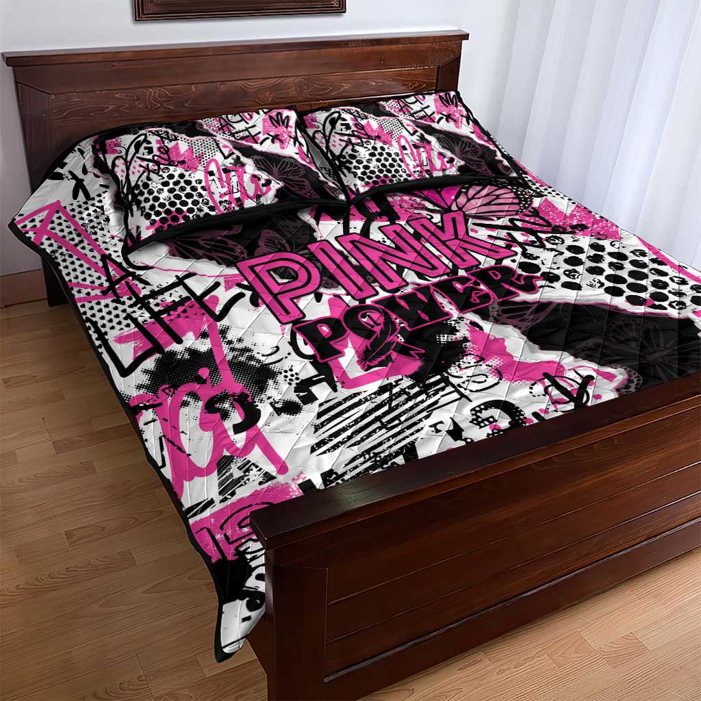 Pink Power Graffiti Quilt Bed Set Breast Cancer Awareness LT01