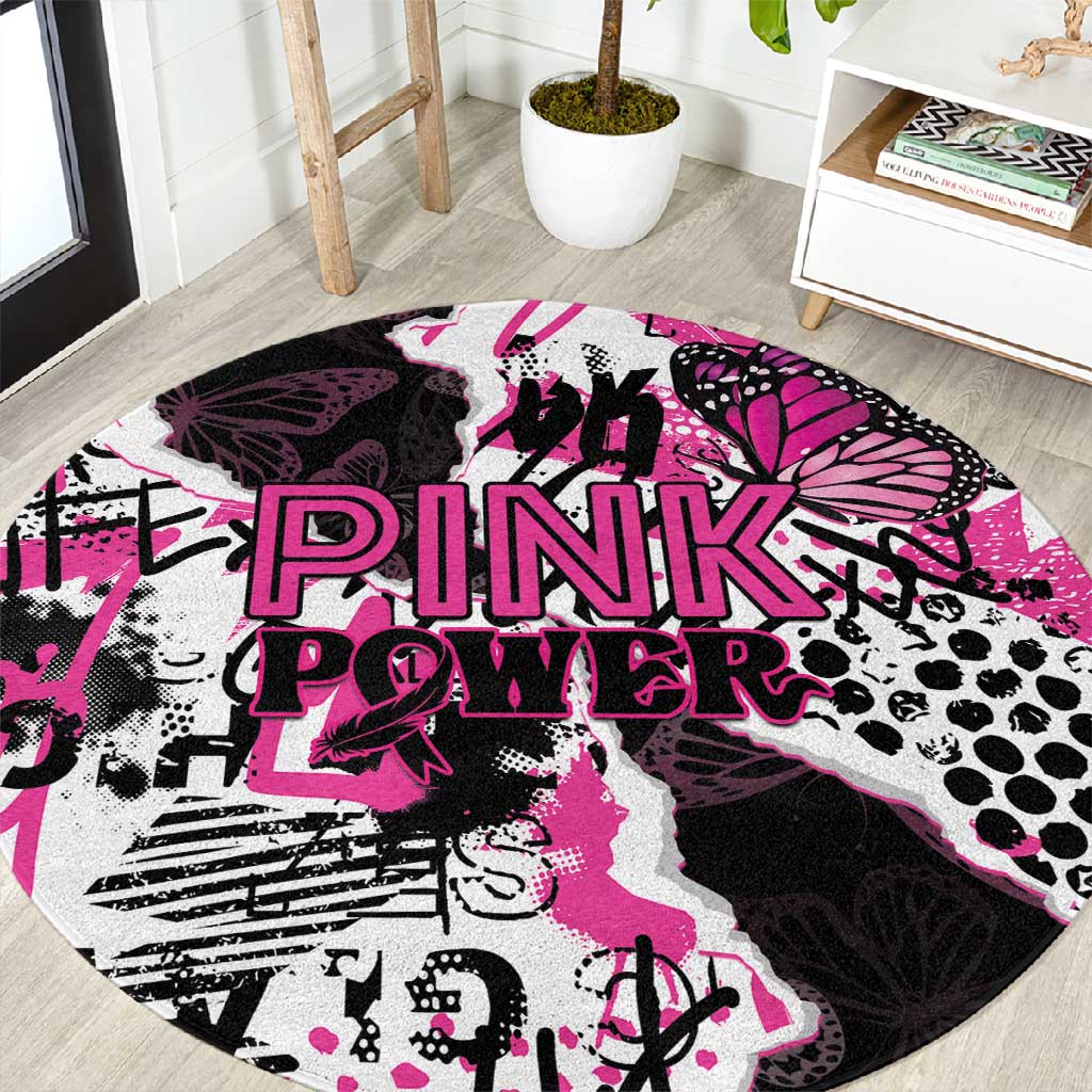Pink Power Graffiti Round Carpet Breast Cancer Awareness LT01