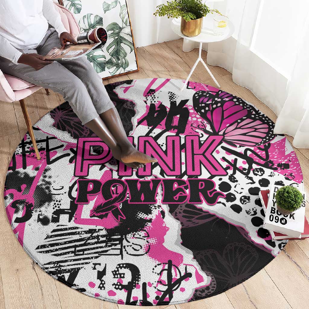 Pink Power Graffiti Round Carpet Breast Cancer Awareness LT01