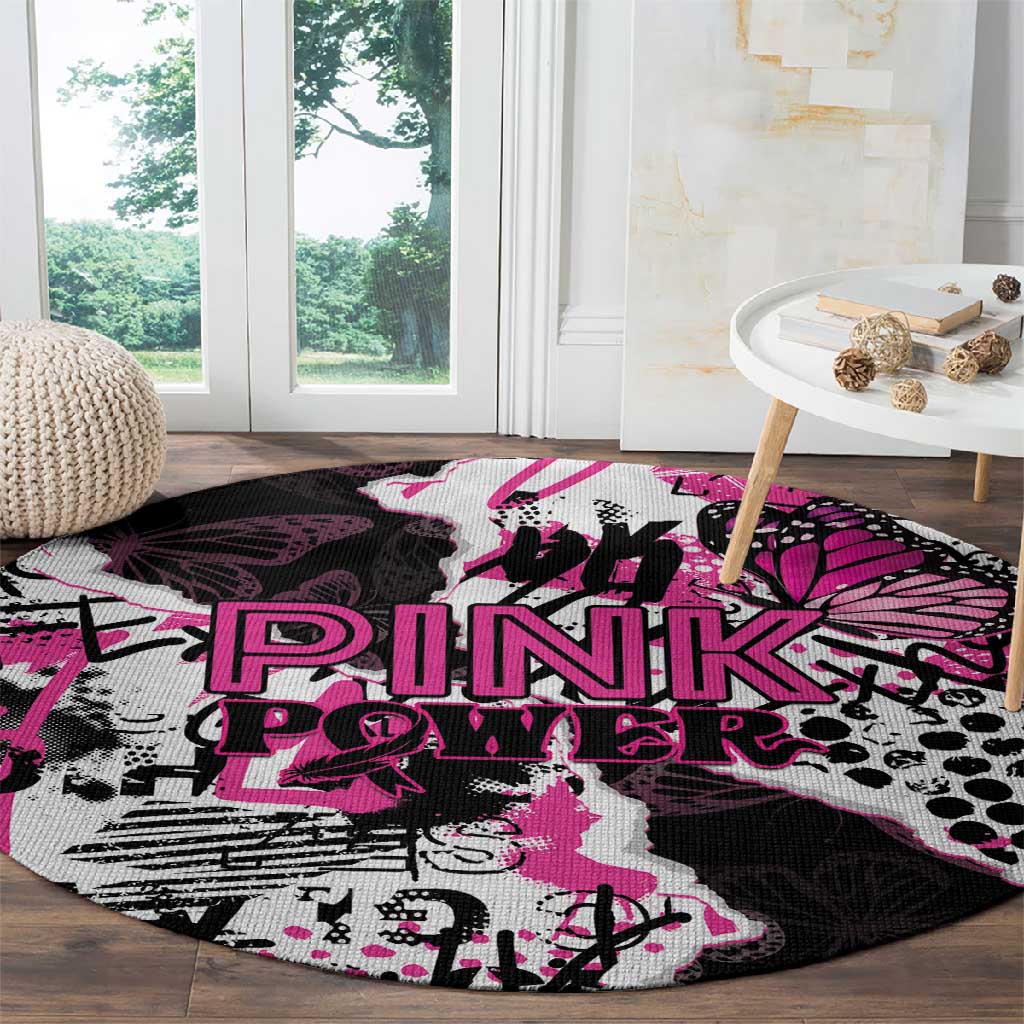 Pink Power Graffiti Round Carpet Breast Cancer Awareness LT01