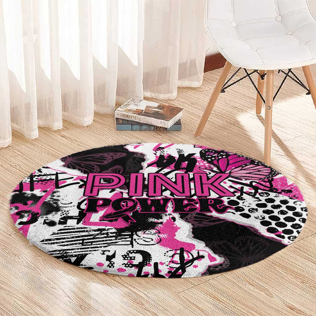 Pink Power Graffiti Round Carpet Breast Cancer Awareness LT01