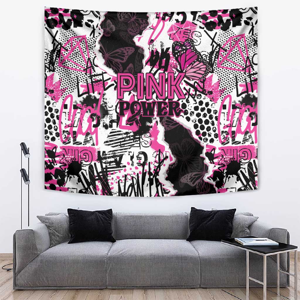 Pink Power Graffiti Tapestry Breast Cancer Awareness LT01