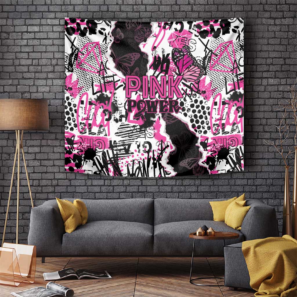 Pink Power Graffiti Tapestry Breast Cancer Awareness LT01