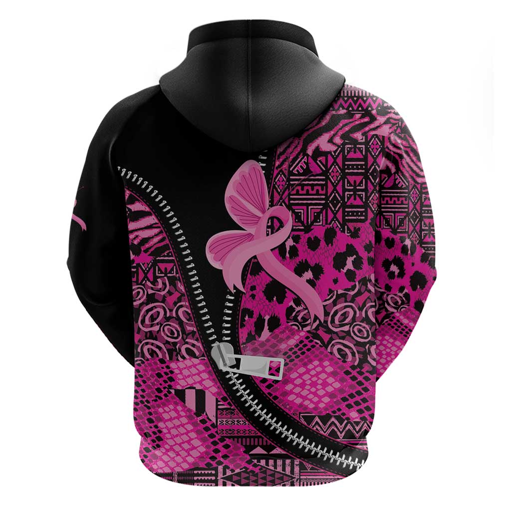 Pink Ribbon Animals Skin African Mixed Hoodie Zipper Stylized LT01