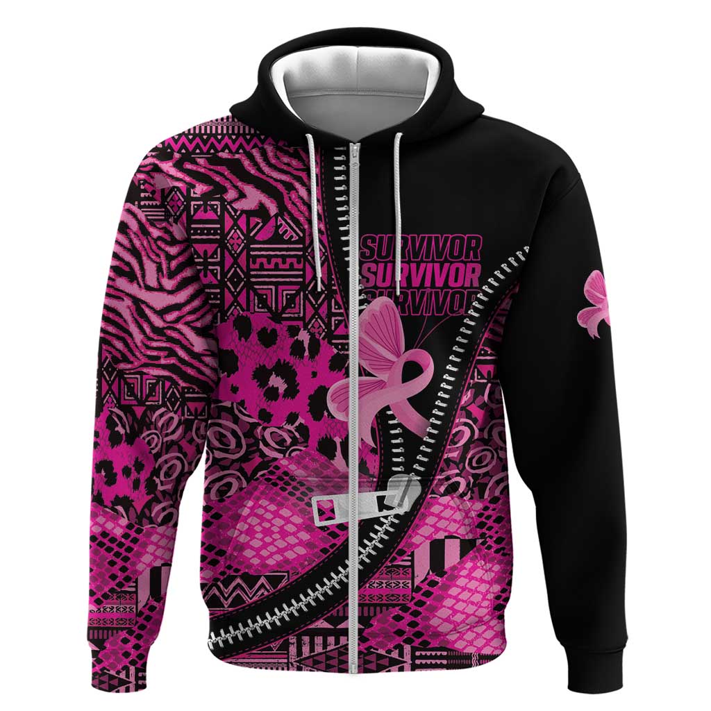 Pink Ribbon Animals Skin African Mixed Hoodie Zipper Stylized LT01