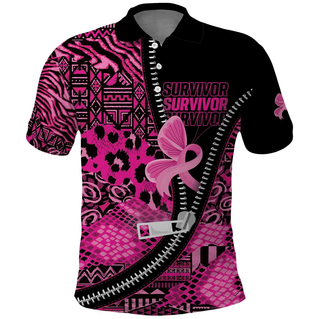Pink Ribbon Animals Skin African Mixed Polo Shirt Zipper Stylized LT01