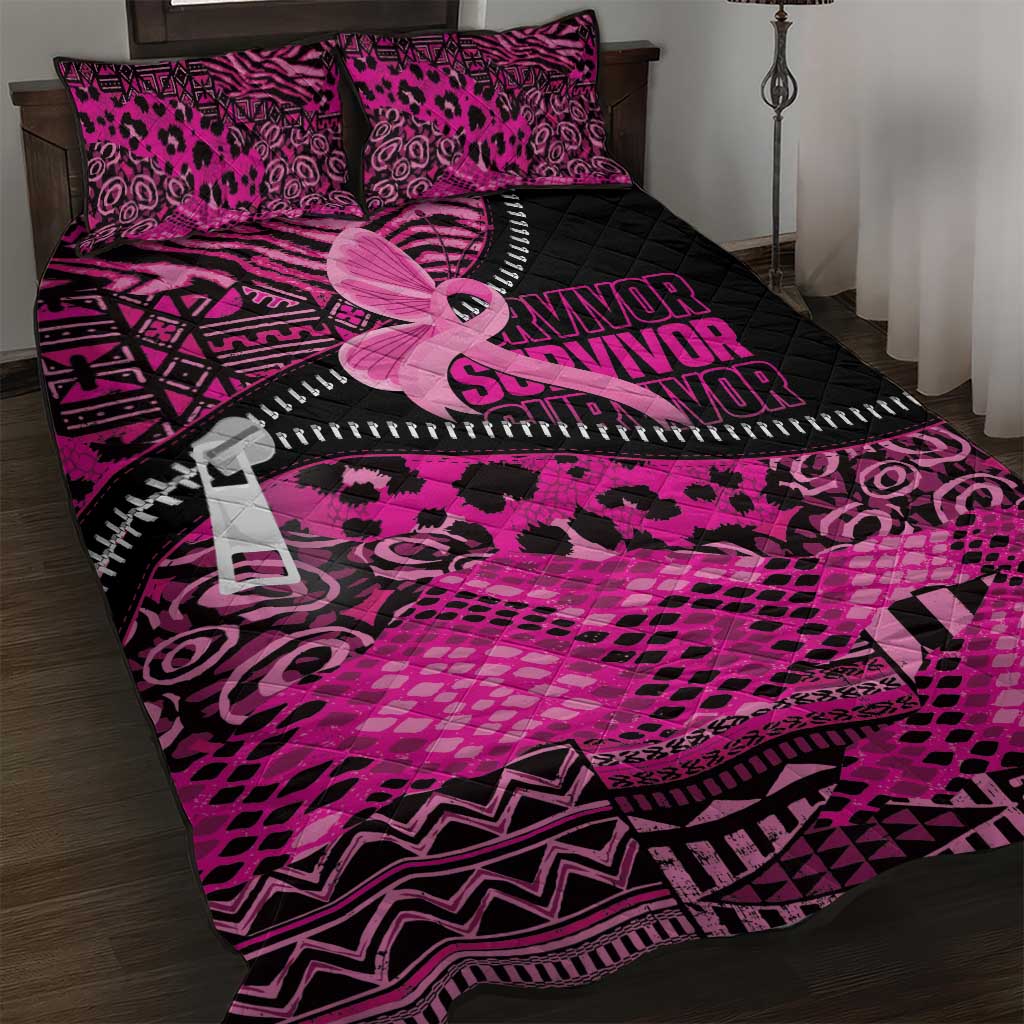 Pink Ribbon Animals Skin African Mixed Quilt Bed Set Zipper Stylized LT01