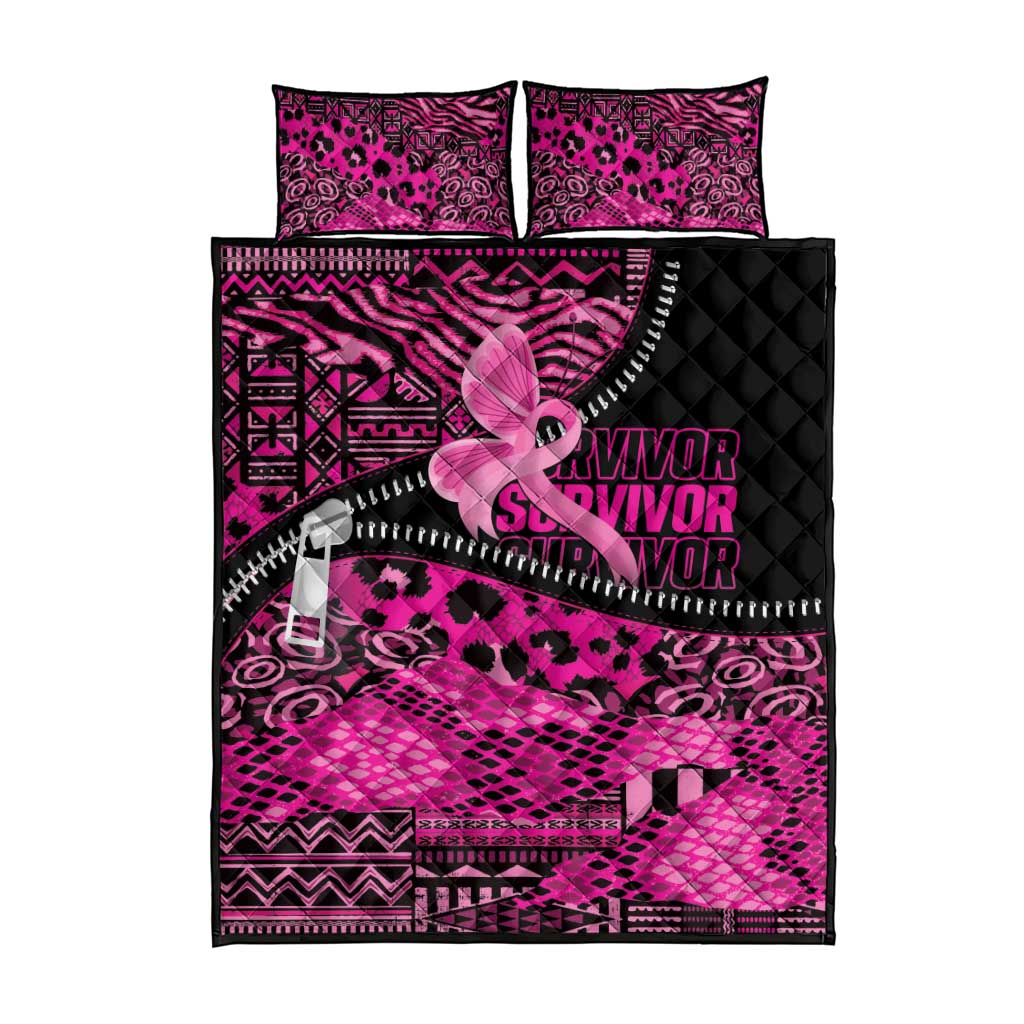 Pink Ribbon Animals Skin African Mixed Quilt Bed Set Zipper Stylized LT01