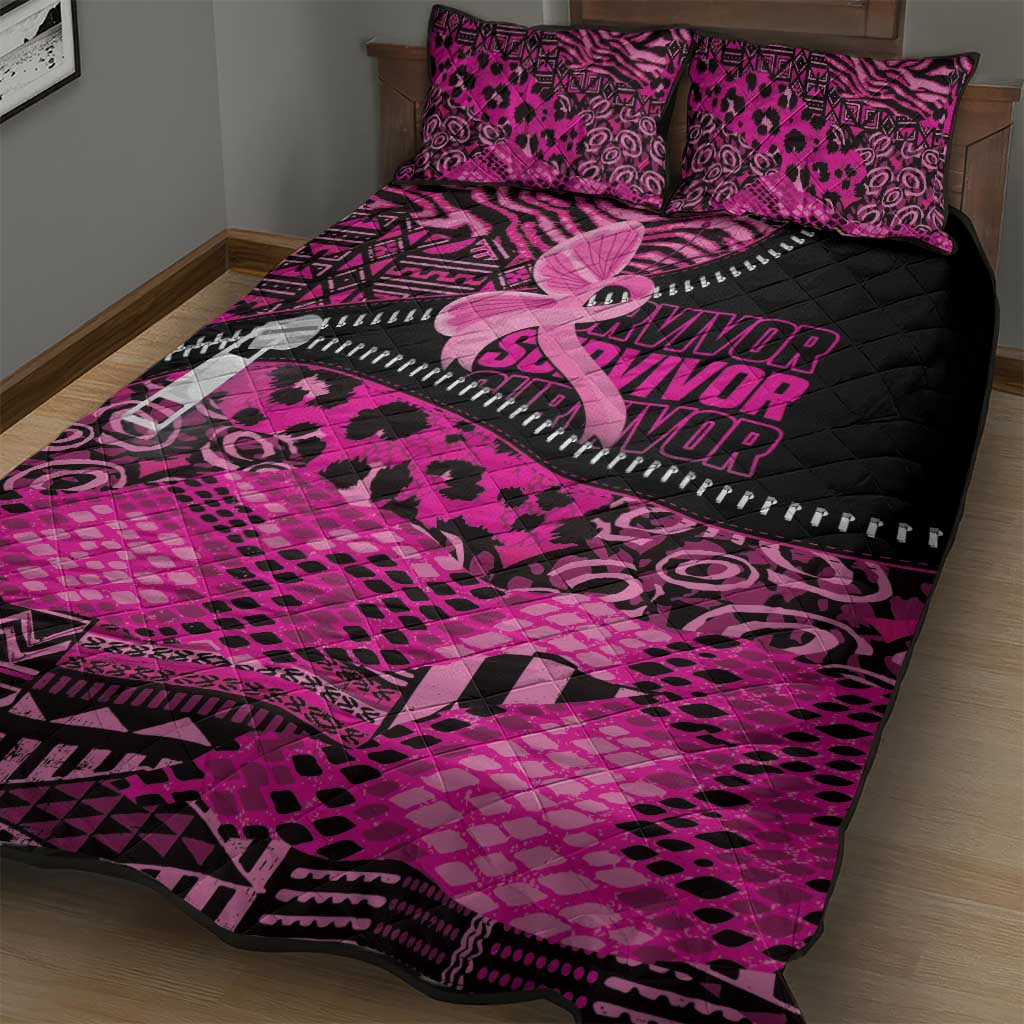 Pink Ribbon Animals Skin African Mixed Quilt Bed Set Zipper Stylized LT01