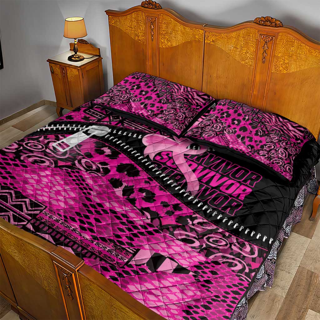 Pink Ribbon Animals Skin African Mixed Quilt Bed Set Zipper Stylized LT01