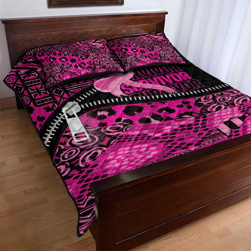 Pink Ribbon Animals Skin African Mixed Quilt Bed Set Zipper Stylized LT01
