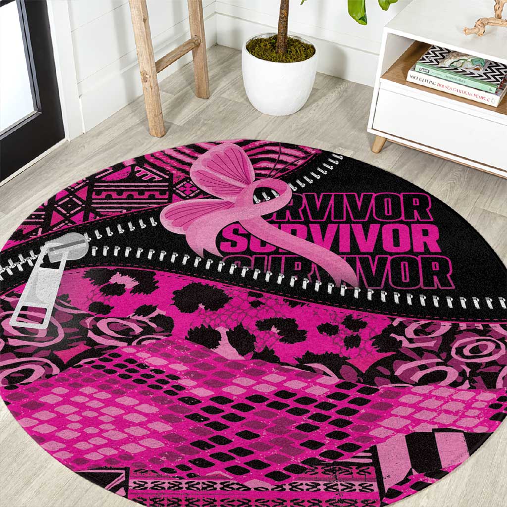 Pink Ribbon Animals Skin African Mixed Round Carpet Zipper Stylized LT01