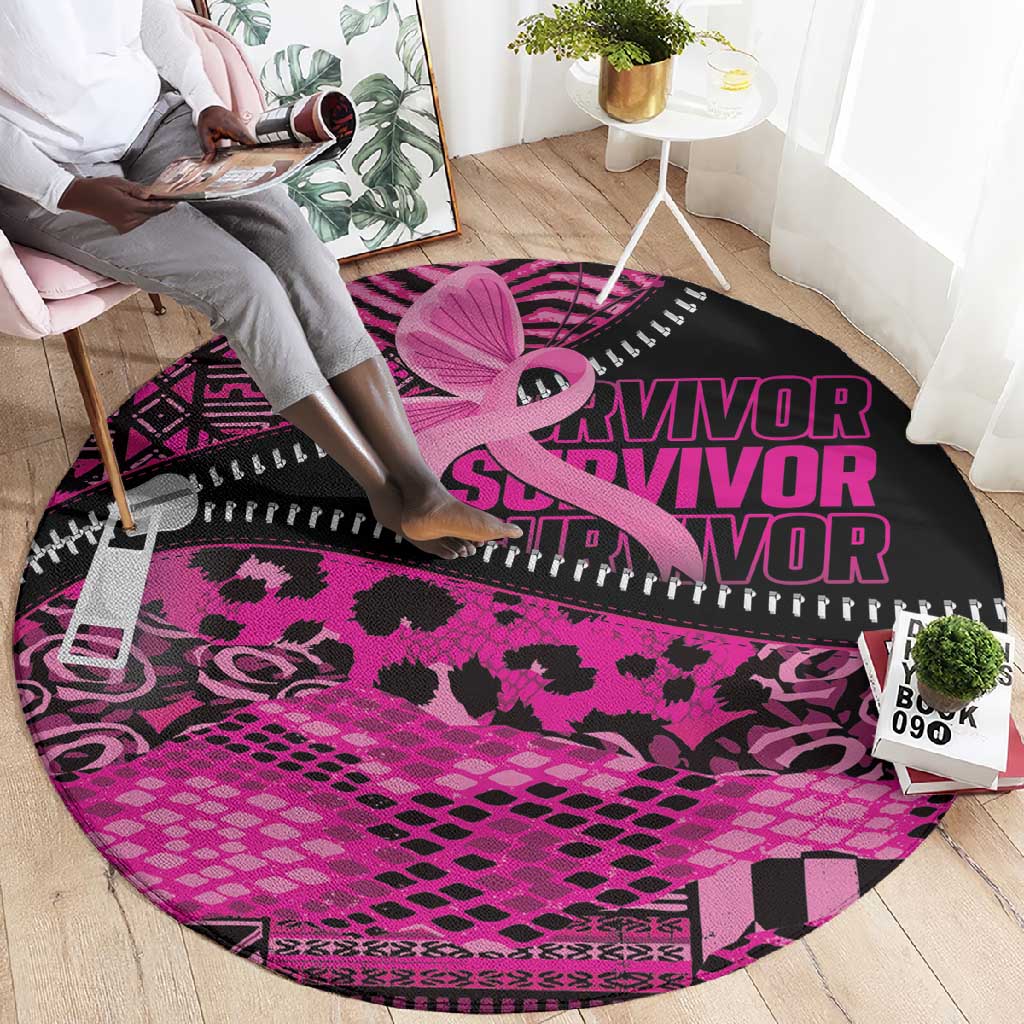Pink Ribbon Animals Skin African Mixed Round Carpet Zipper Stylized LT01