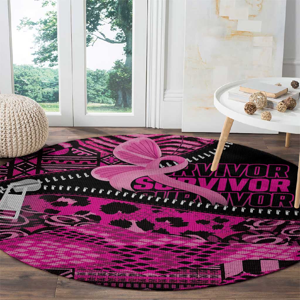 Pink Ribbon Animals Skin African Mixed Round Carpet Zipper Stylized LT01