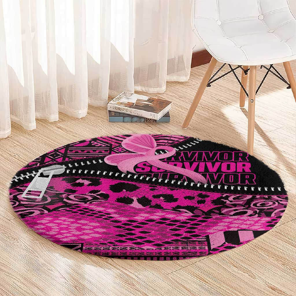 Pink Ribbon Animals Skin African Mixed Round Carpet Zipper Stylized LT01