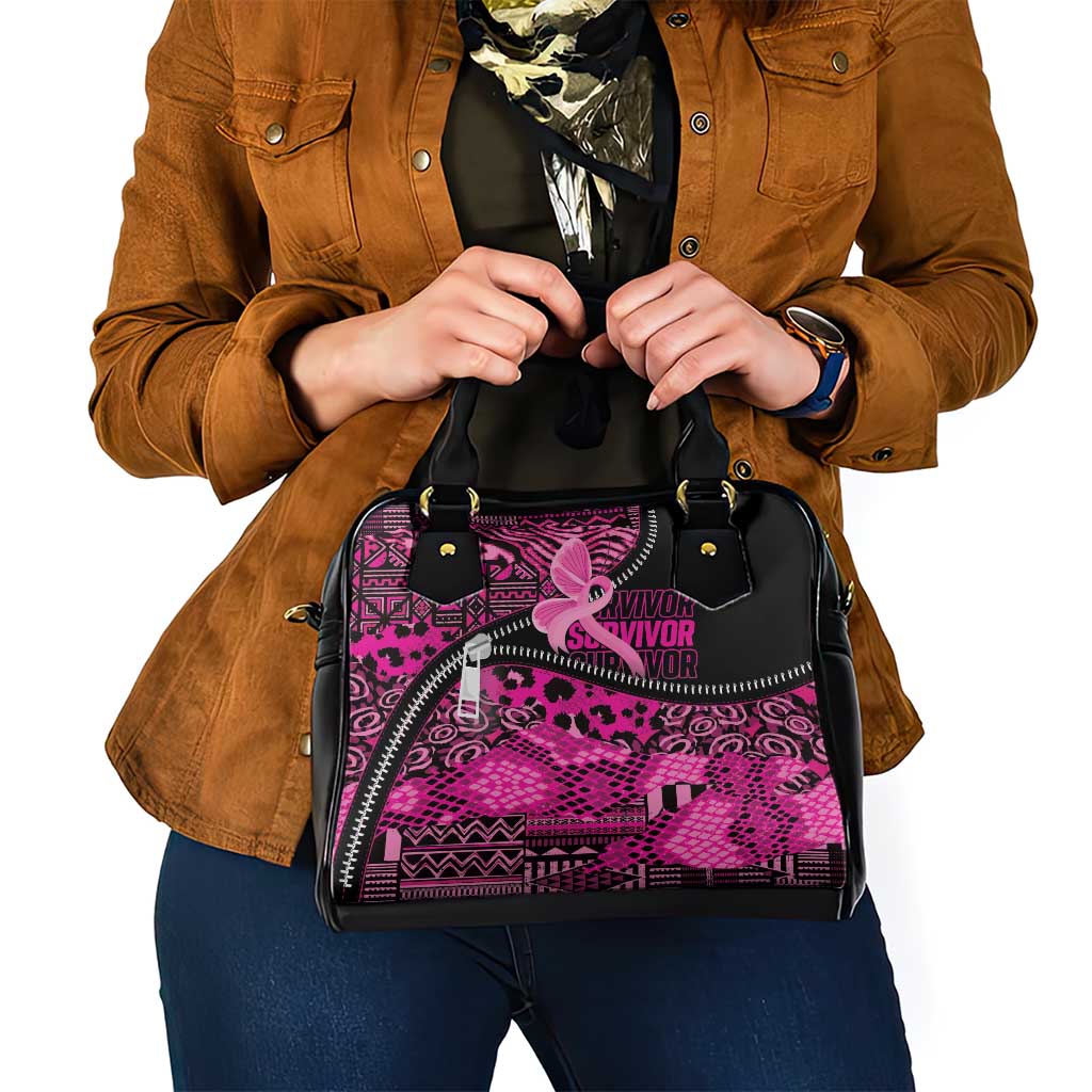 Pink Ribbon Animals Skin African Mixed Shoulder Handbag Zipper Stylized LT01