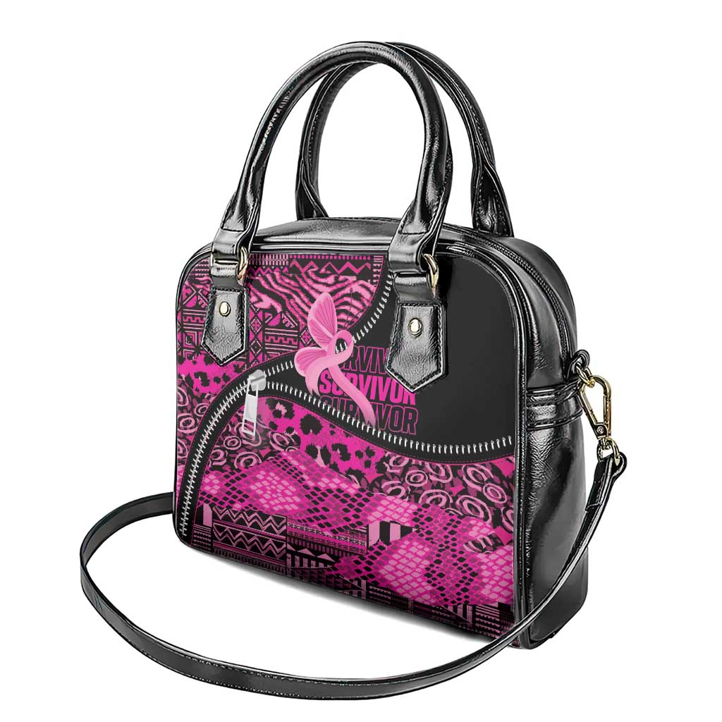 Pink Ribbon Animals Skin African Mixed Shoulder Handbag Zipper Stylized LT01