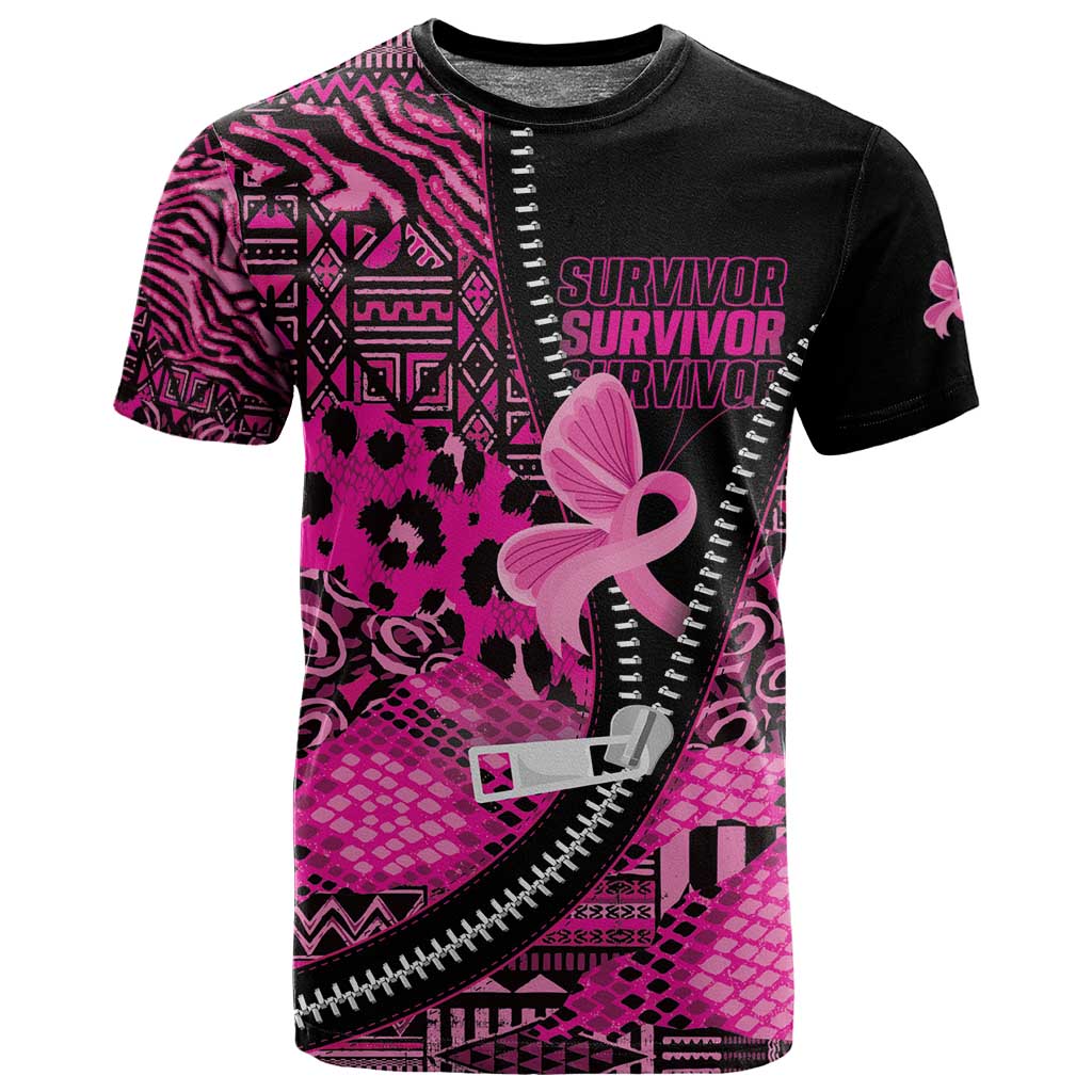 Pink Ribbon Animals Skin African Mixed T shirt Zipper Stylized LT01