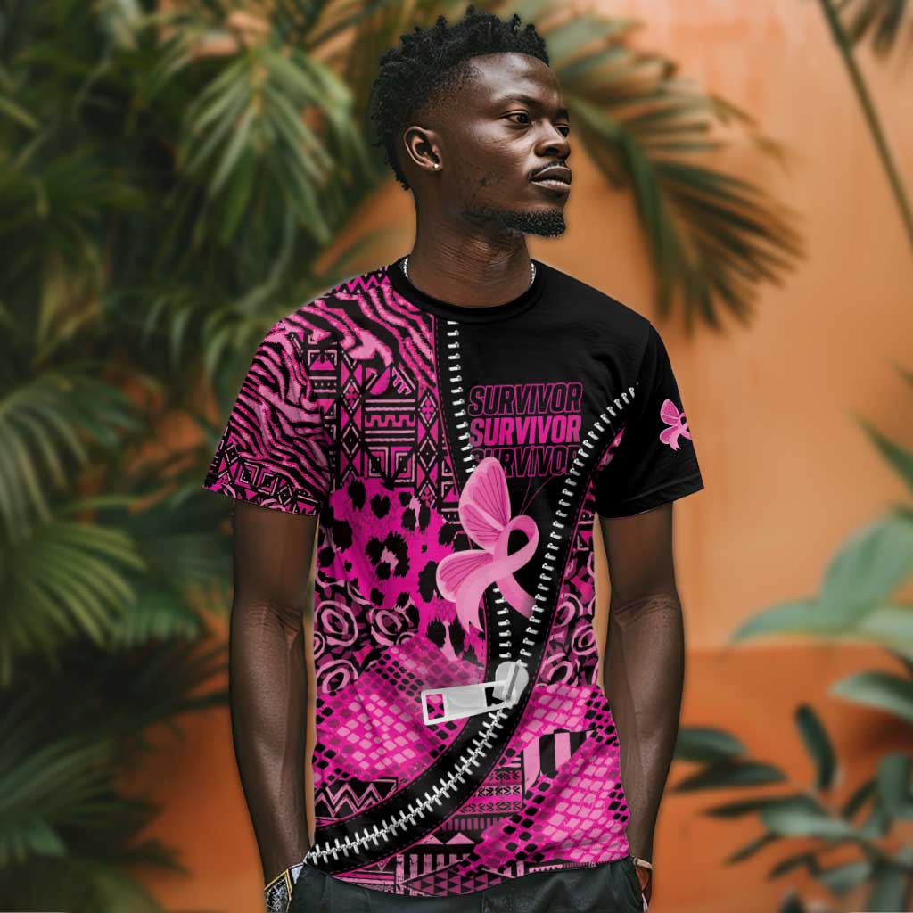 Pink Ribbon Animals Skin African Mixed T shirt Zipper Stylized LT01