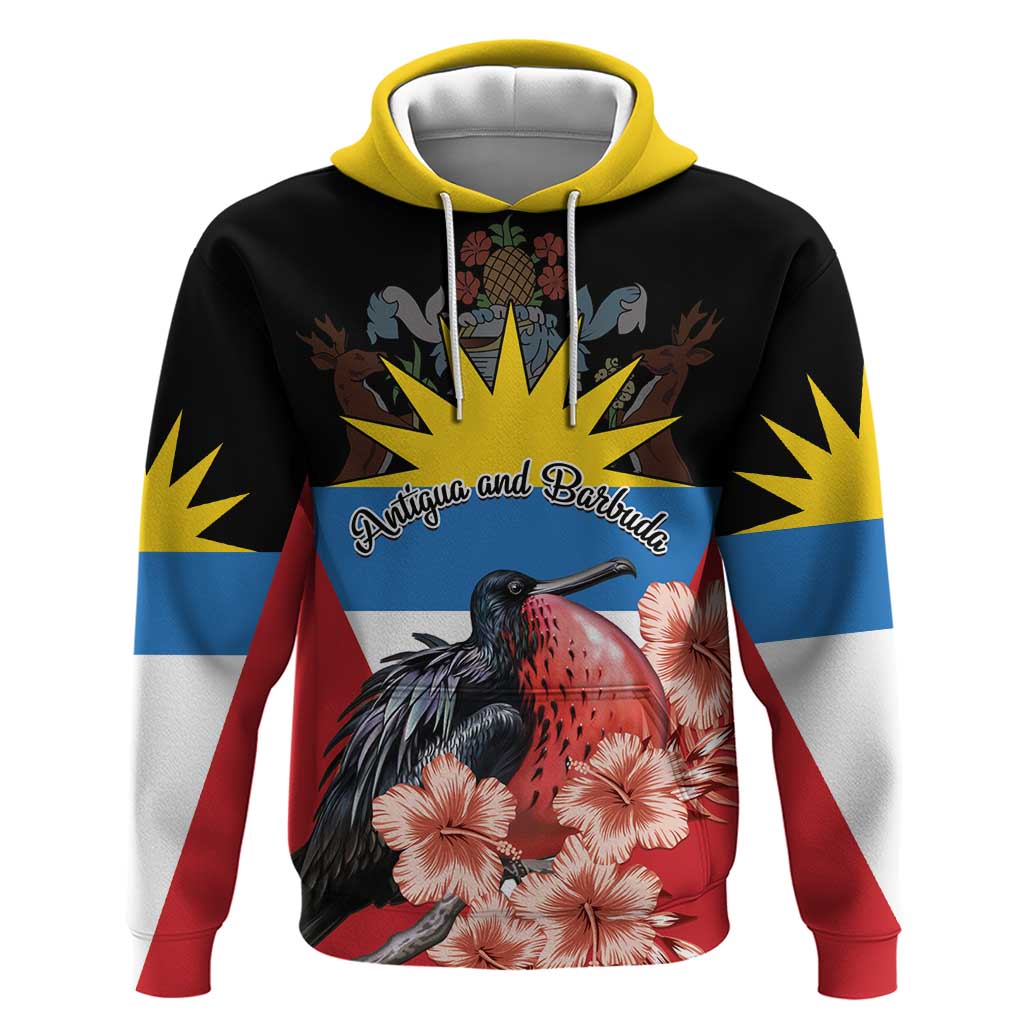 Personalized Antigua and Barbuda Hoodie Magnificent Frigatebird Hibiscus LT01