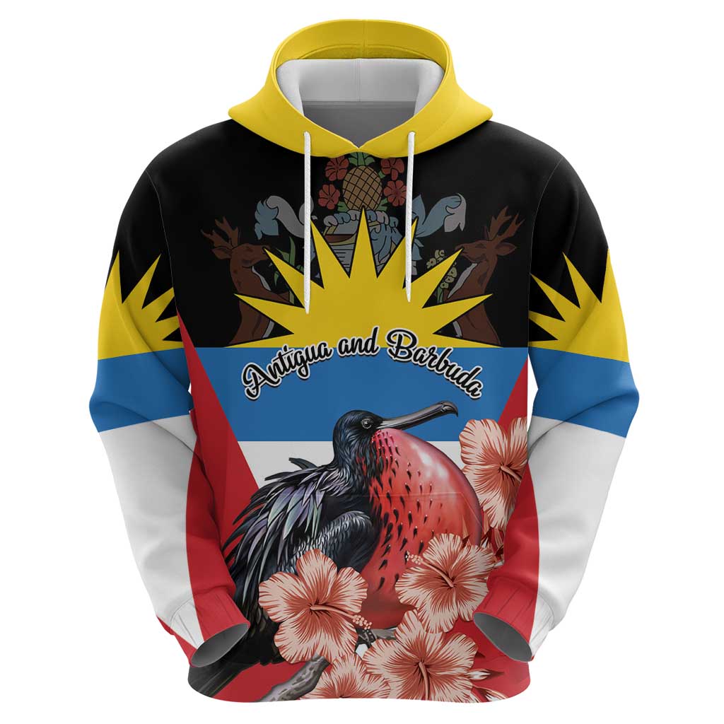 Personalized Antigua and Barbuda Hoodie Magnificent Frigatebird Hibiscus LT01