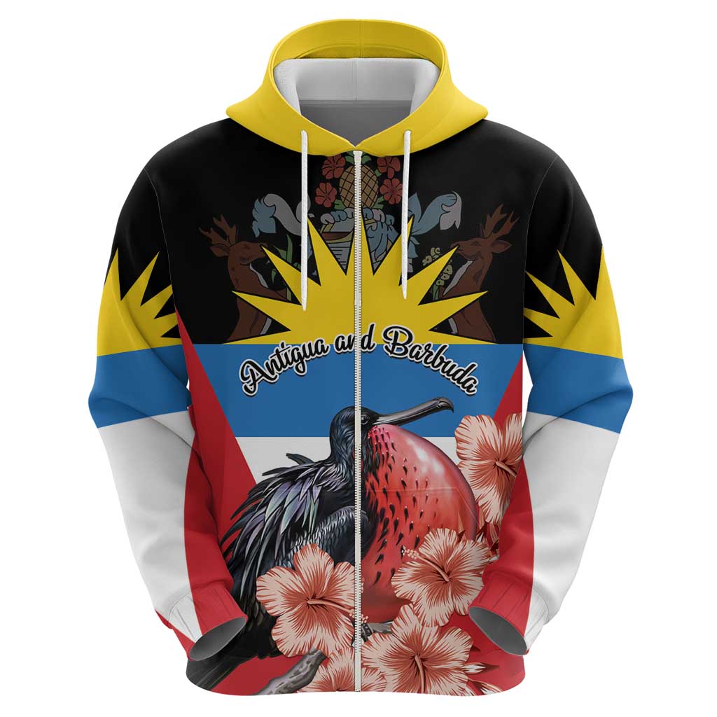 Personalized Antigua and Barbuda Hoodie Magnificent Frigatebird Hibiscus LT01