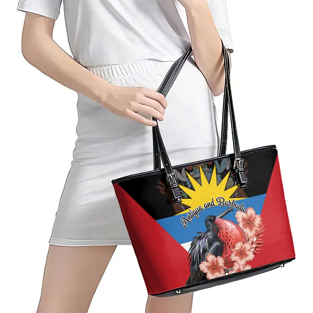 Antigua and Barbuda Leather Tote Bag Magnificent Frigatebird Hibiscus LT01