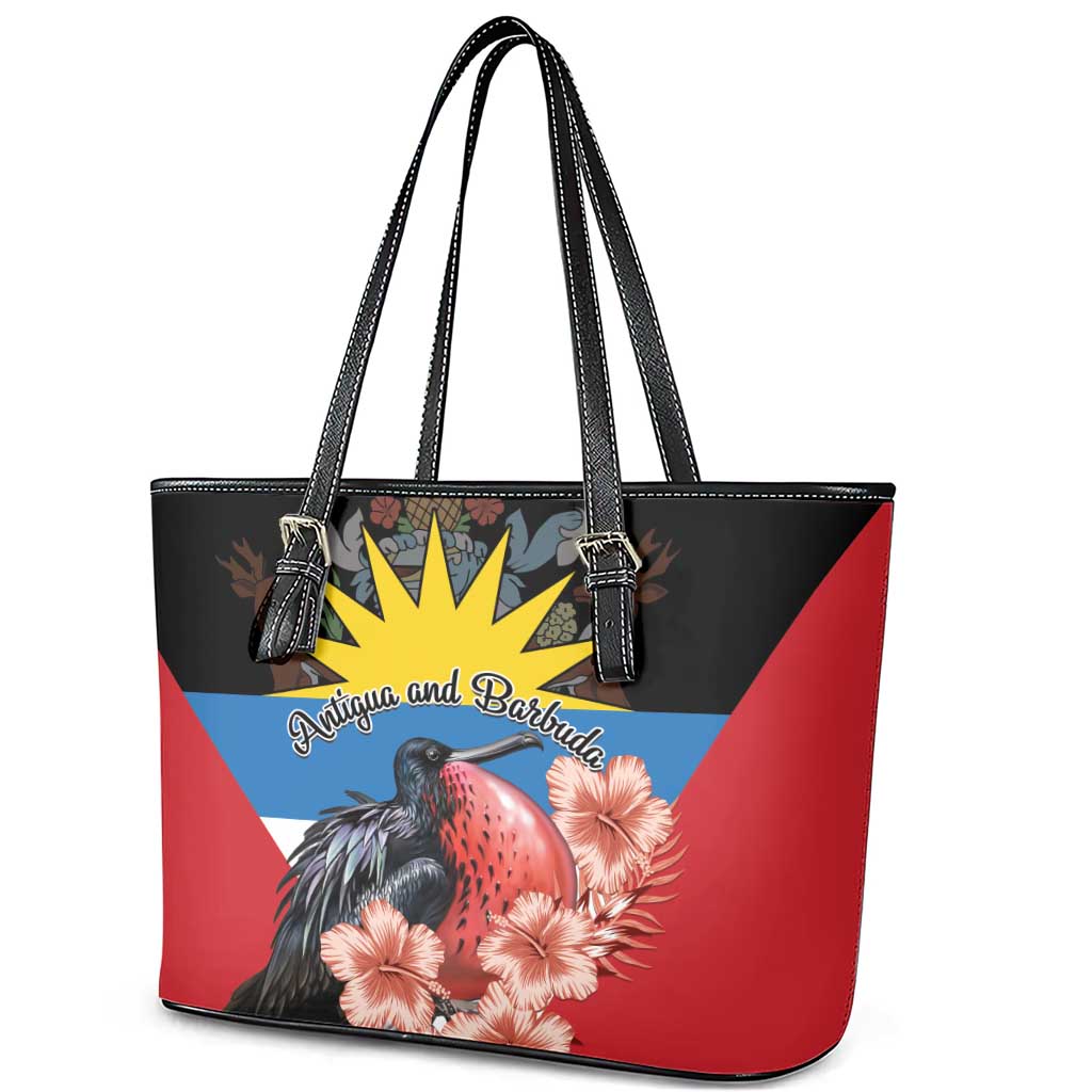 Antigua and Barbuda Leather Tote Bag Magnificent Frigatebird Hibiscus LT01