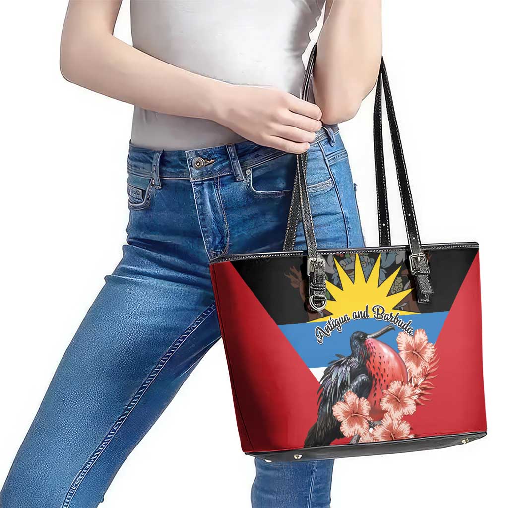 Antigua and Barbuda Leather Tote Bag Magnificent Frigatebird Hibiscus LT01