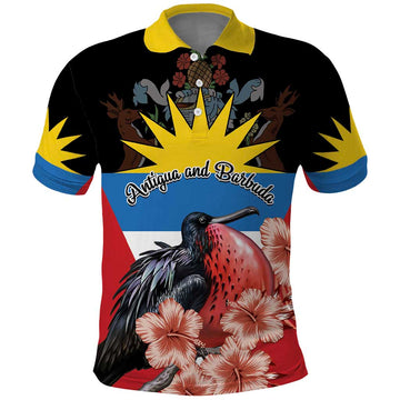 Personalized Antigua and Barbuda Polo Shirt Magnificent Frigatebird Hibiscus LT01