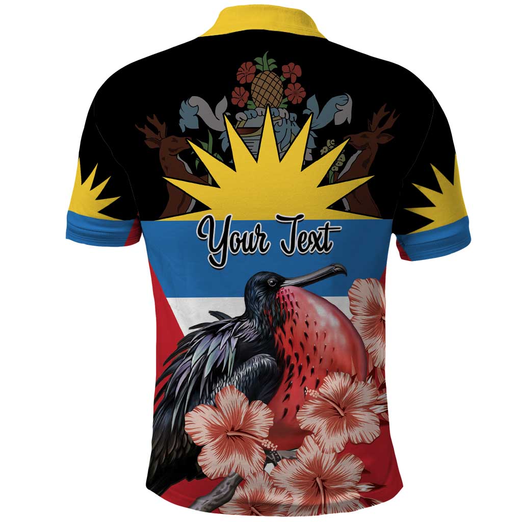 Personalized Antigua and Barbuda Polo Shirt Magnificent Frigatebird Hibiscus LT01