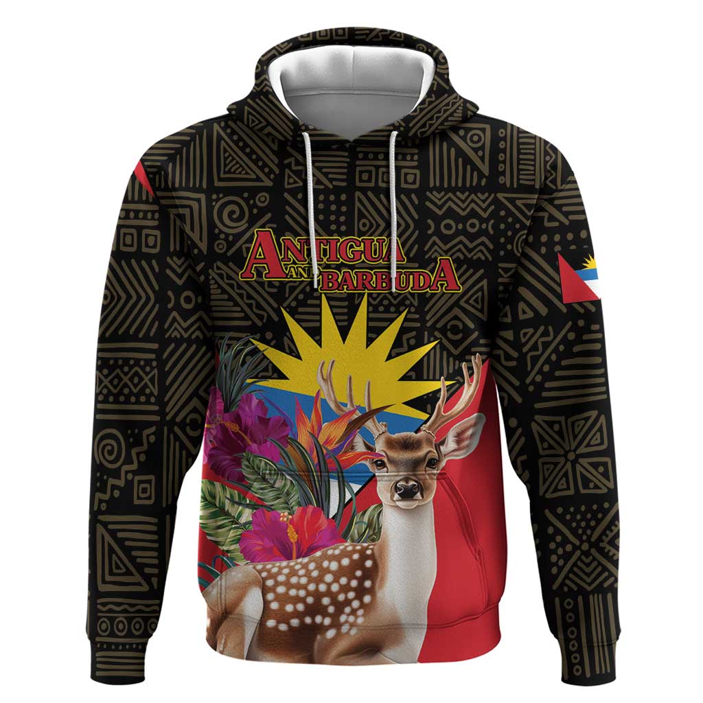 Personalized Antigua and Barbuda Hoodie Fallow Deer Tropical Bouquet LT01