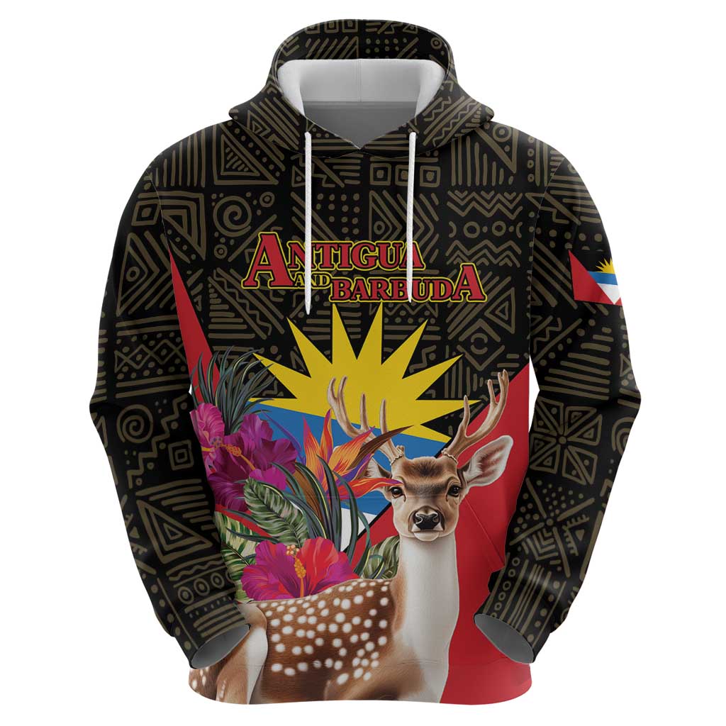 Personalized Antigua and Barbuda Hoodie Fallow Deer Tropical Bouquet LT01