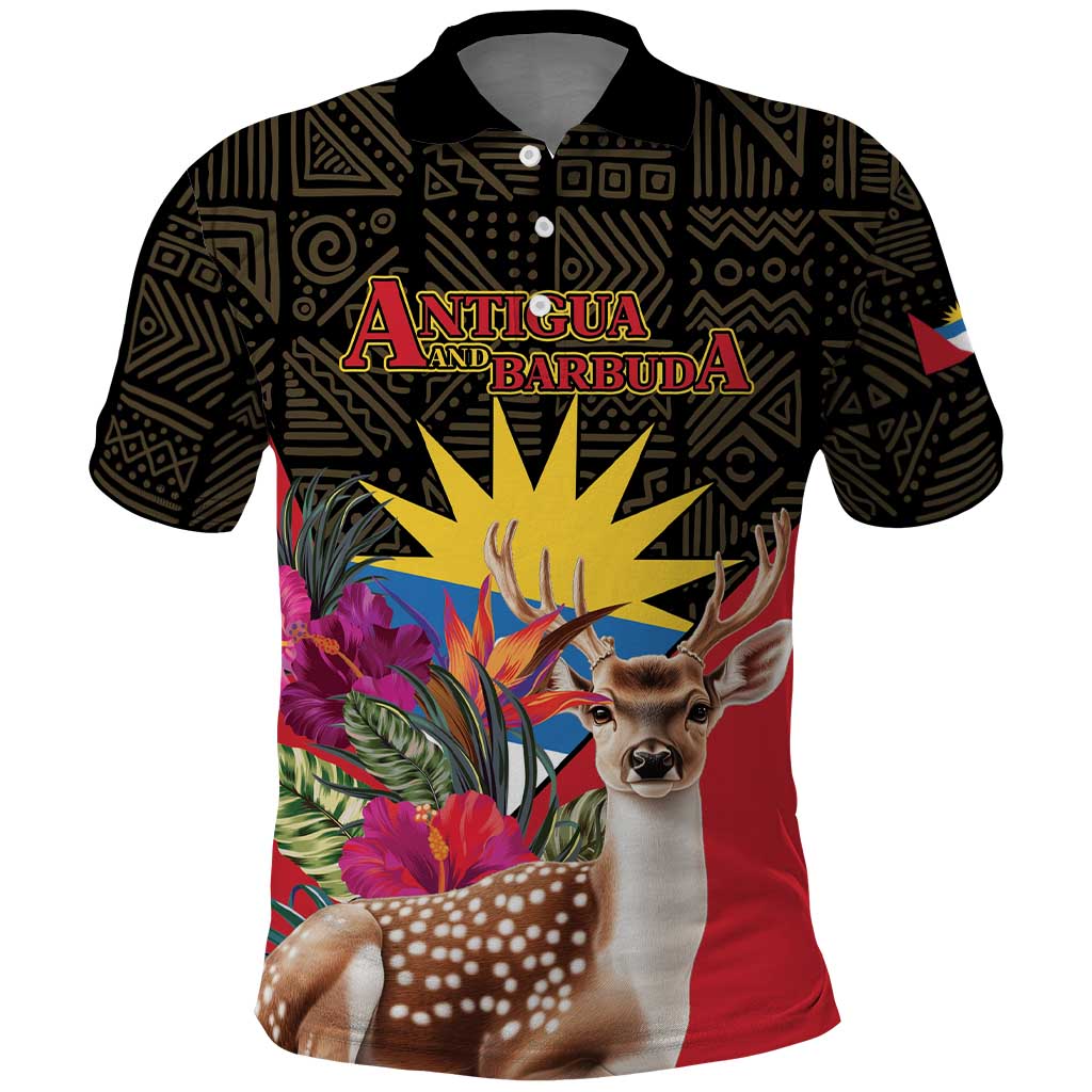 Personalized Antigua and Barbuda Polo Shirt Fallow Deer Tropical Bouquet LT01
