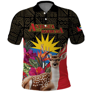 Personalized Antigua and Barbuda Polo Shirt Fallow Deer Tropical Bouquet LT01