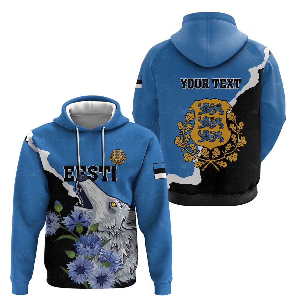 Personalised Estonia Hoodie Grey Wolf Cyanus Flowers LT01