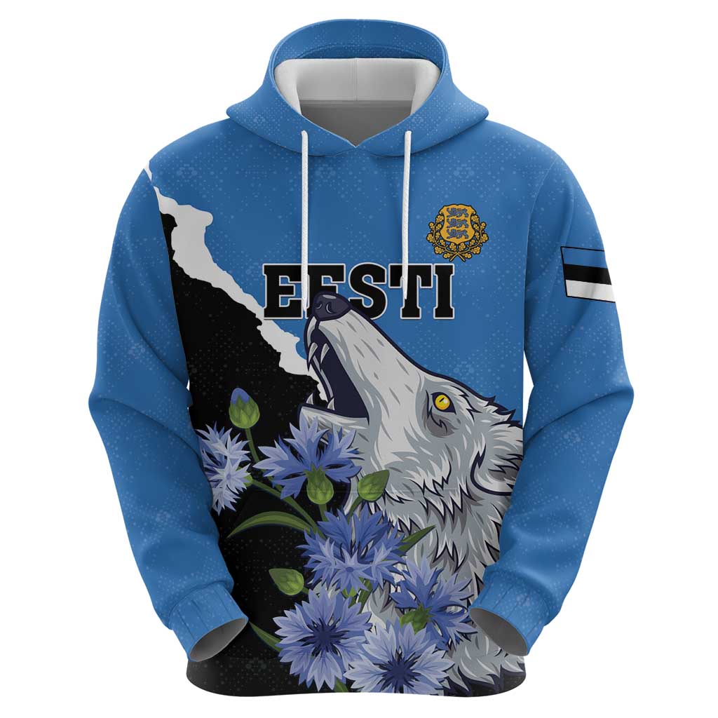 Personalised Estonia Hoodie Grey Wolf Cyanus Flowers LT01