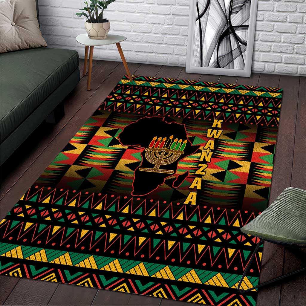 Kwanzaa Festival Area Rug with Kinara Candles and African Pattern LT01
