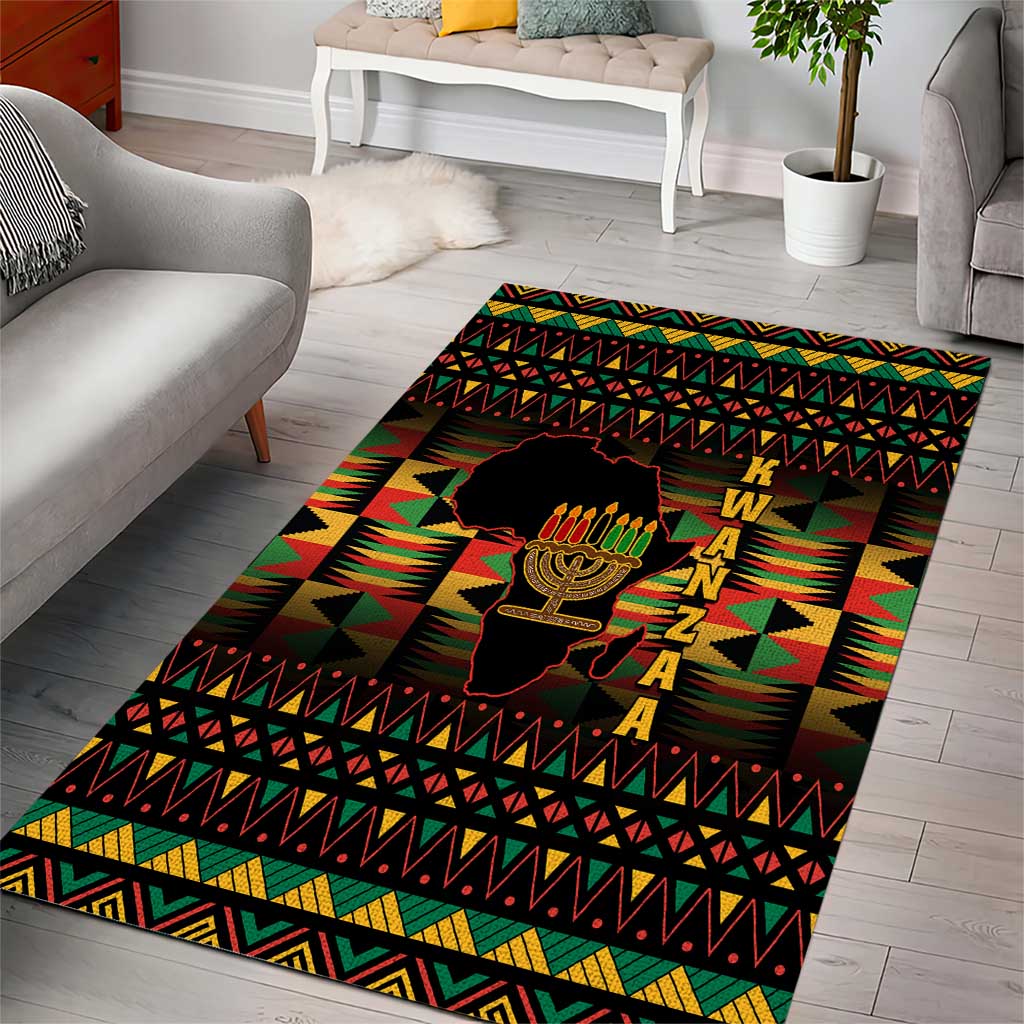 Kwanzaa Festival Area Rug with Kinara Candles and African Pattern LT01