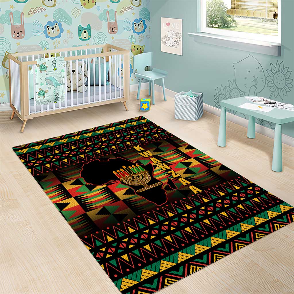 Kwanzaa Festival Area Rug with Kinara Candles and African Pattern LT01