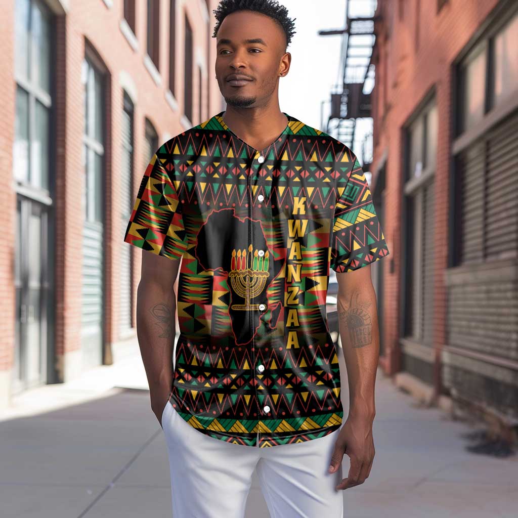 Kwanzaa Festival Baseball Jersey with Kinara Candles and African Pattern LT01