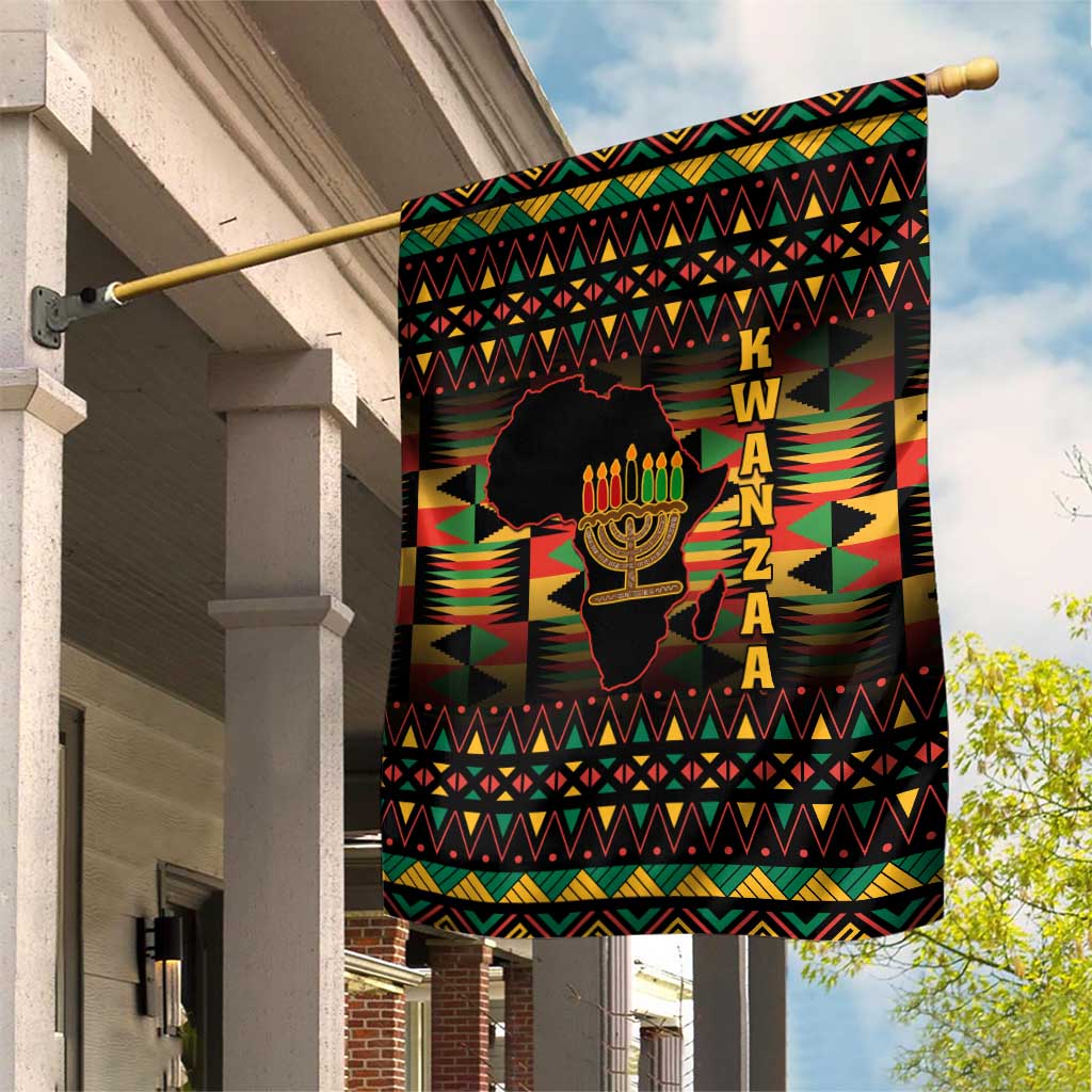 Kwanzaa Festival Garden Flag with Kinara Candles and African Pattern LT01