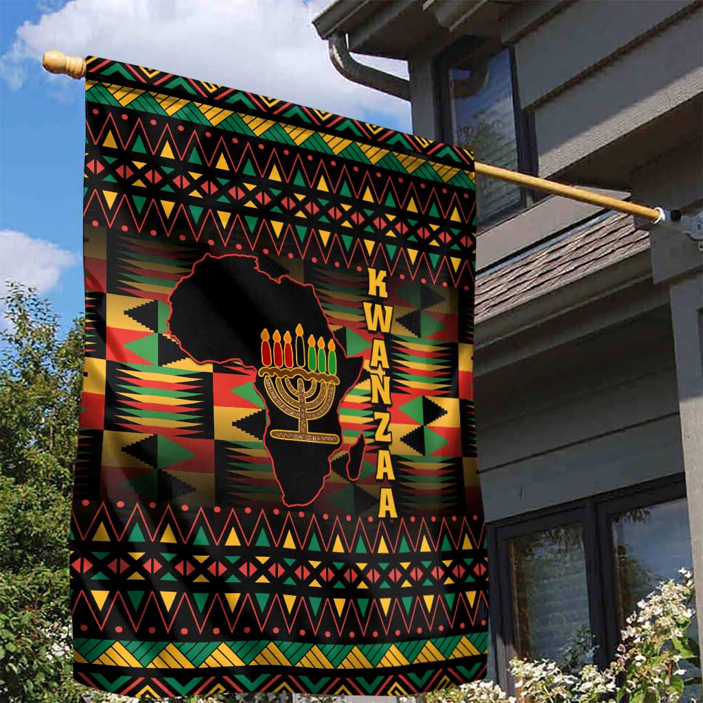 Kwanzaa Festival Garden Flag with Kinara Candles and African Pattern LT01