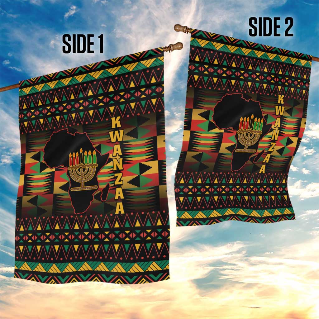 Kwanzaa Festival Garden Flag with Kinara Candles and African Pattern LT01