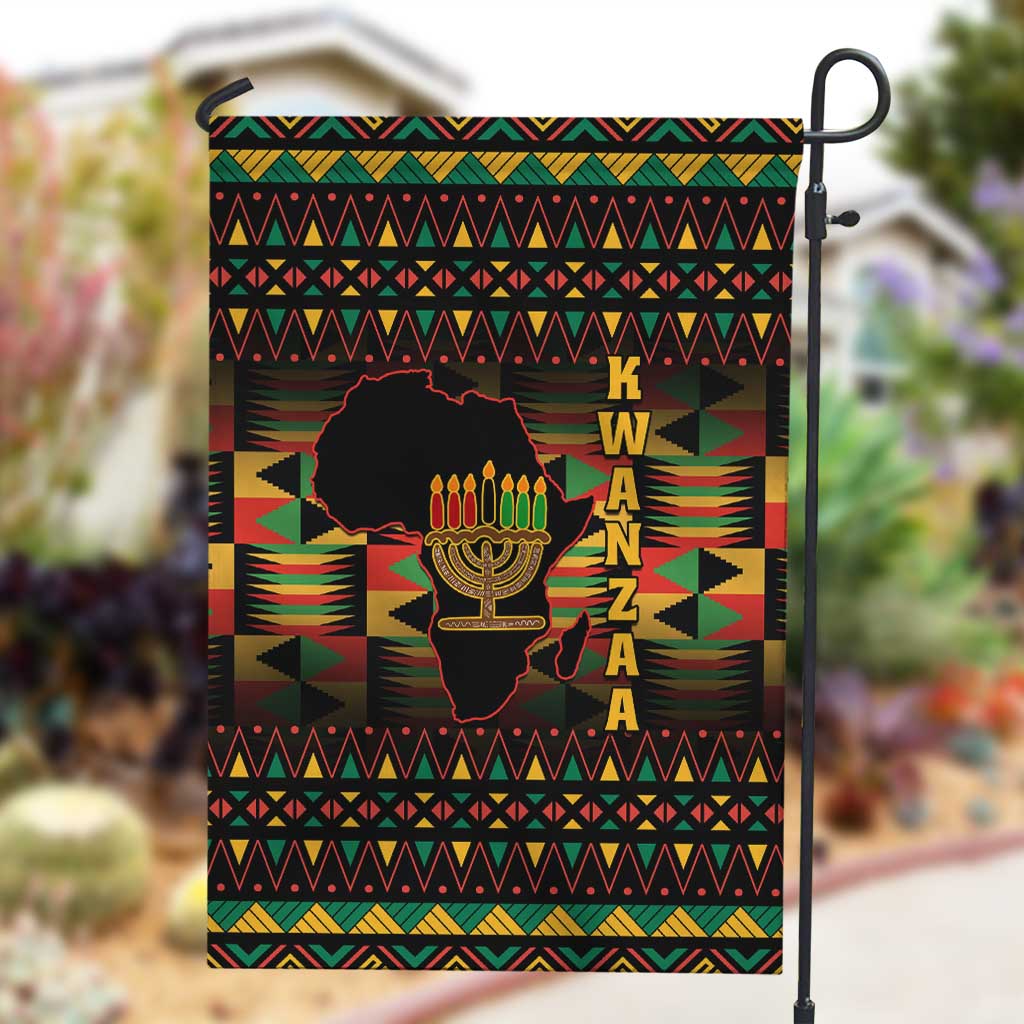 Kwanzaa Festival Garden Flag with Kinara Candles and African Pattern LT01